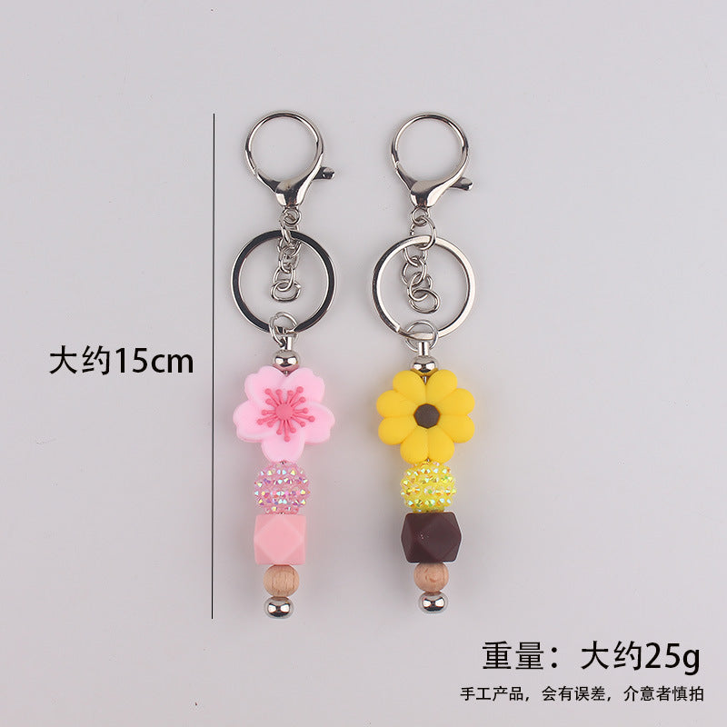 Wholesale Begonia Daisy Flower Beaded Tassel Keychain